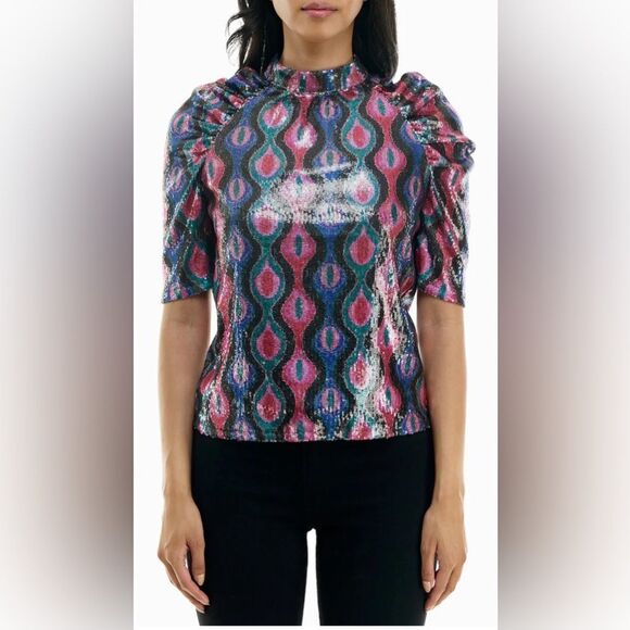 NICOLE MILLER Sequin Top Multicolored M - Picture 1 of 10